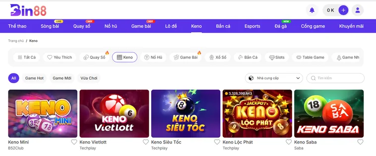 Table Game Max Keno Tại Bin88 Săn Jackpot Tỷ Đồng Với Tốc Độ Siêu Nhanh