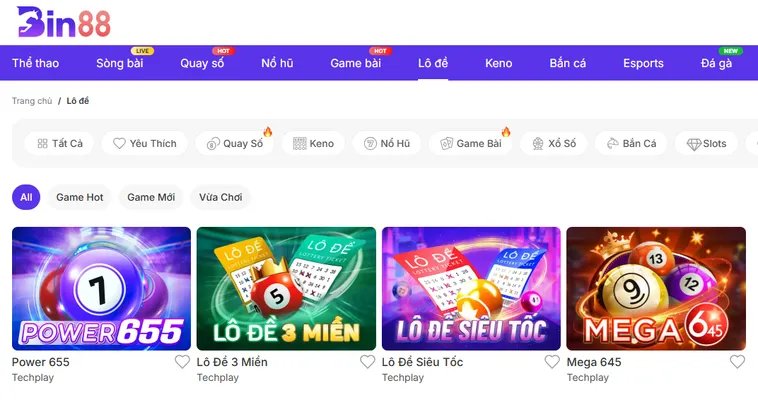 Danh Mục Trò Chơi Lô Đề Bin88 Với Tỷ Lệ Thắng Cược Cực Cao