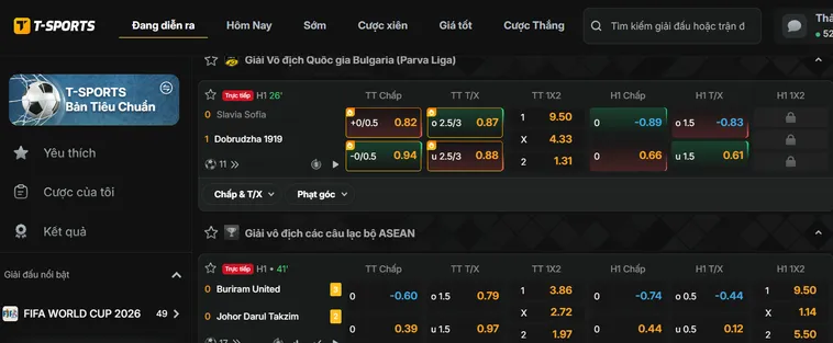 Giao Diện Cá Cược Thể Thao T-Sports Tại Hệ Thống Bin88