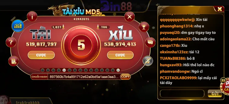 Khám Phá Sức Hút Tài Xỉu MD5 Tại Bin88 Với Tỷ Lệ Thắng Cực Khủng